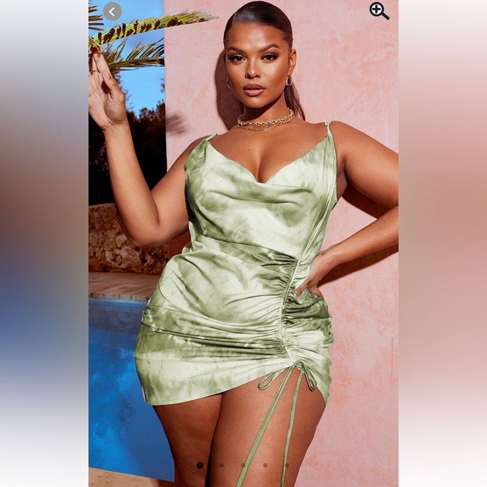 Plus Size Cowl Neck Ruched Mini Dress